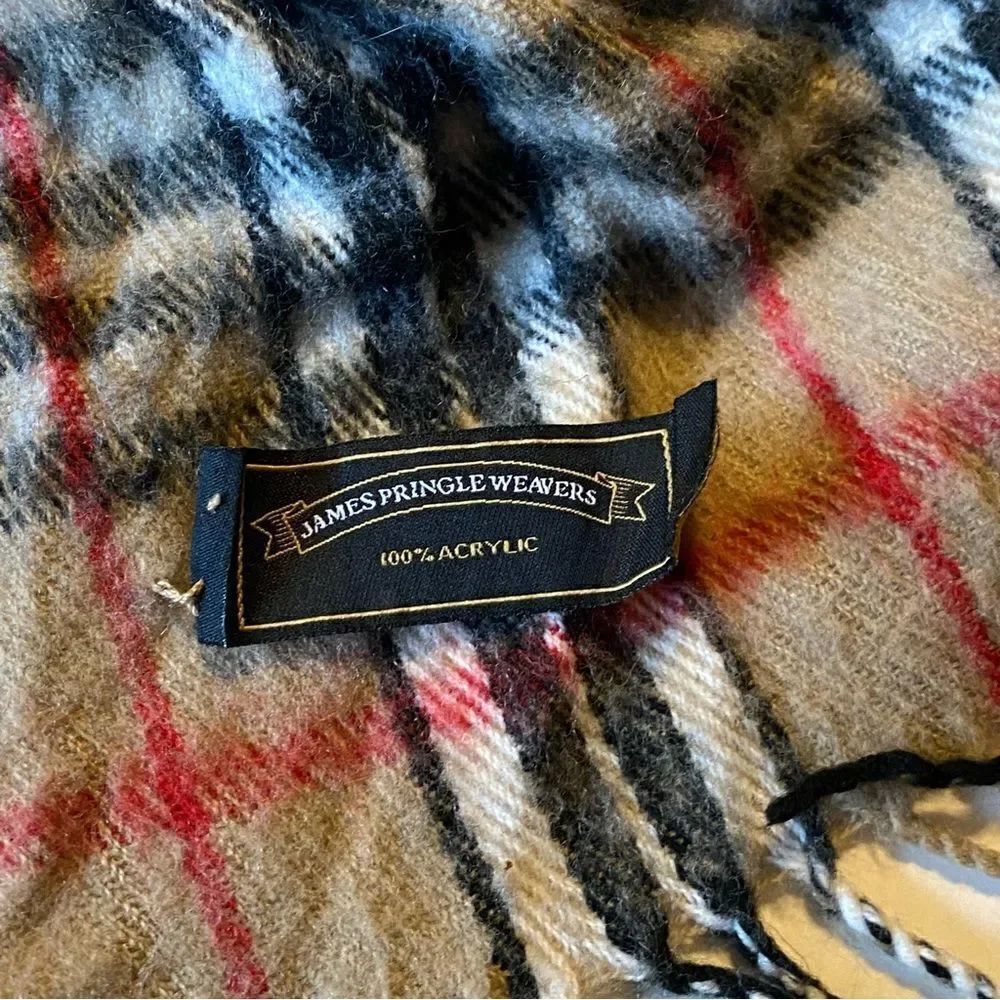 JAMES PRINGLE WEAVERS acrylic Scarf Camel Thomson Tartan Plaid Novacheck Unisex